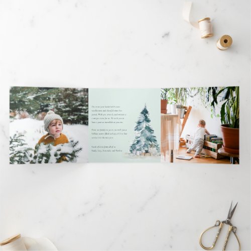 Peace Snow Pine Christmas Tree Gifts 3 Photos Tri_Fold Holiday Card