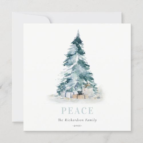 Peace Snow Watercolor Pine Christmas Tree Gifts Holiday Card