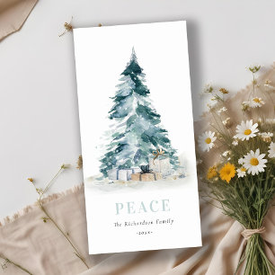 Peace Snow Watercolor Pine Christmas Tree Gifts Holiday Card