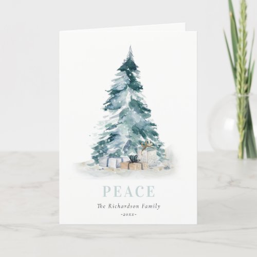 Peace Snow Watercolor Pine Christmas Tree Gifts Holiday Card