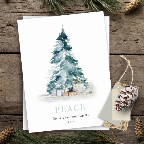Peace Snow Watercolor Pine Christmas Tree Gifts Holiday Postcard