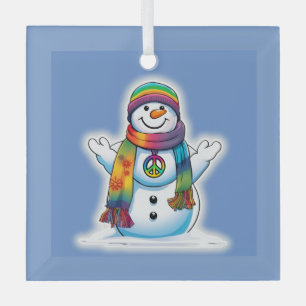 Peace Snowman Glass Ornament