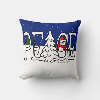 Peace Snowman Throw Pillow