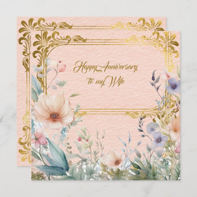 Peace Spring flower border with gold frame Note Card (Front/Back)