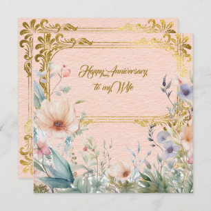 Peace Spring flower border with gold frame Note Card