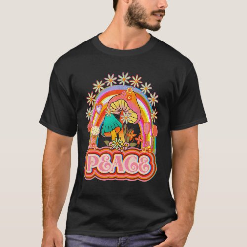 Peace Stay Trippy Hippie Rainbow Mushroom Groovy R T_Shirt