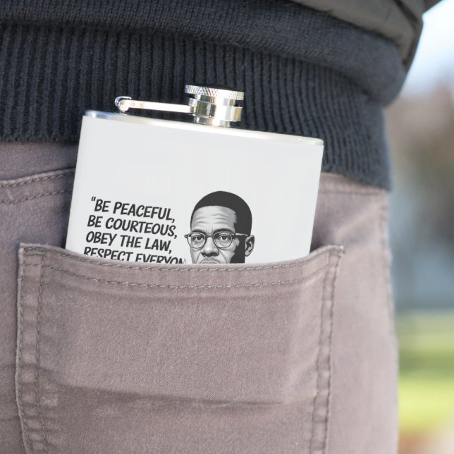 Peace & Strength – Malcolm X Inspirational Quote  Flask (In Situ)