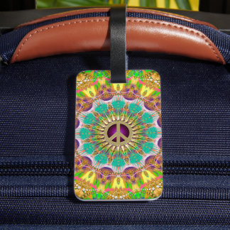 Peace Sun Happy Hippie Colorful Mandala Luggage Tag