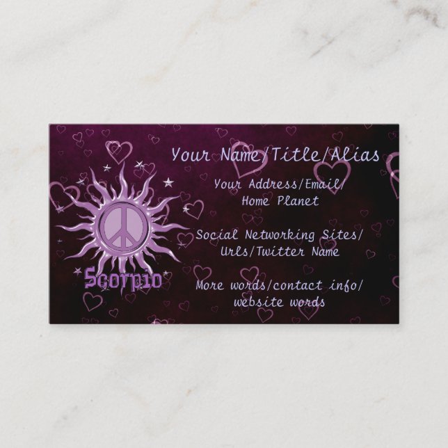 Peace Sun Scorpio Business Card (Front)