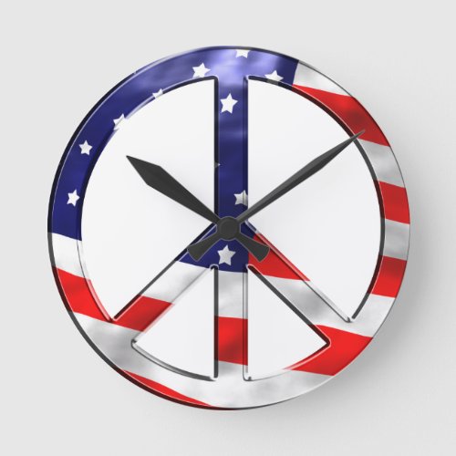 Peace Symbol American Flag Wall Art Round Clock