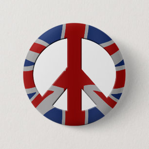 Peace symbol and Union Jack Pinback Button
