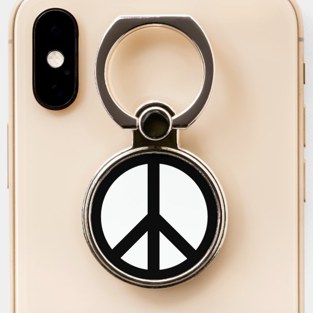 Peace symbol Anti War black white circle Phone Ring Stand (Close Up)