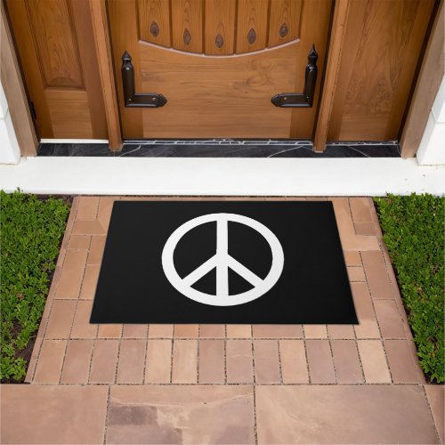 Peace symbol Anti War black white elegant modern Doormat