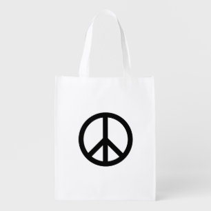 Peace symbol Anti War black white modern Grocery Bag