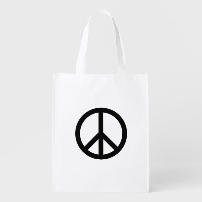 Peace symbol Anti War black white modern Grocery Bag (Front)