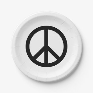 Peace symbol Anti War black white modern party Paper Plates