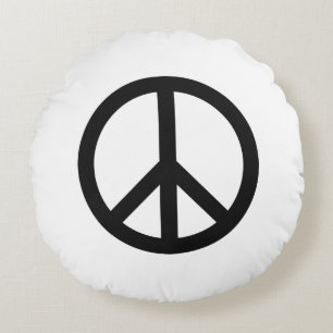 Peace symbol Anti War black white modern Round Pillow
