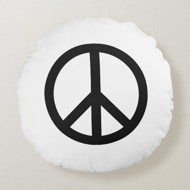 Peace symbol Anti War black white modern Round Pillow (Front)