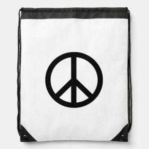 Peace symbol Anti War black white simple Drawstring Bag