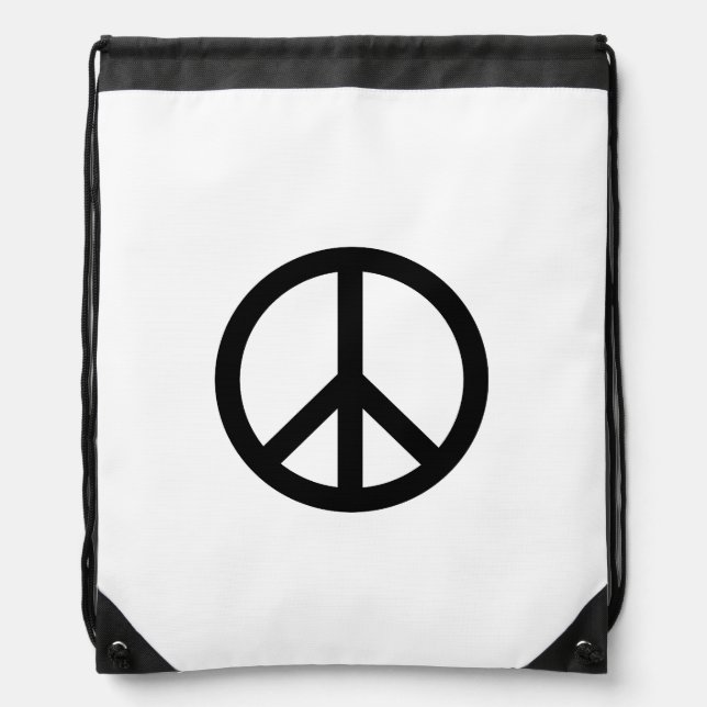 Peace symbol Anti War black white simple Drawstring Bag (Front)