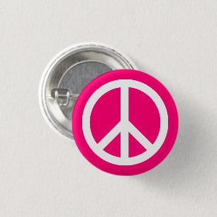 Peace symbol Anti War hot pink and white Button