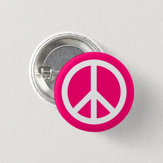 Peace symbol Anti War hot pink and white Button (Front & Back)