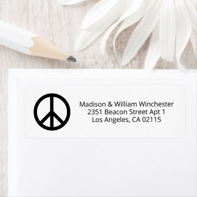 Peace symbol black white minimalist custom address label (Insitu)