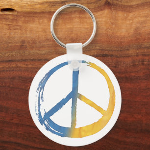 PEACE Symbol Blue Yellow Stand With Ukraine Keychain