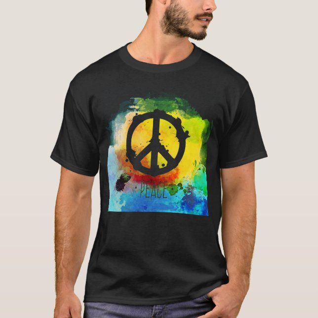 Peace Symbol Bright Colors Boho T-shirt (Front)