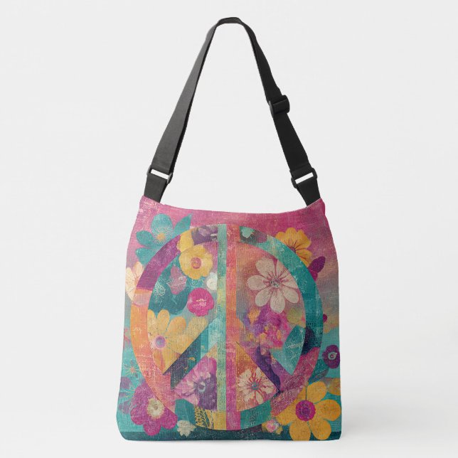 Peace symbol colourful crossbody bag (Front)