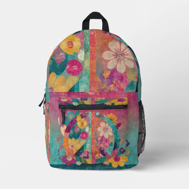 Peace symbol colourful  printed backpack (Front)