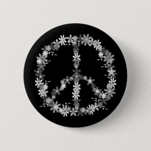 Peace symbol flower power button