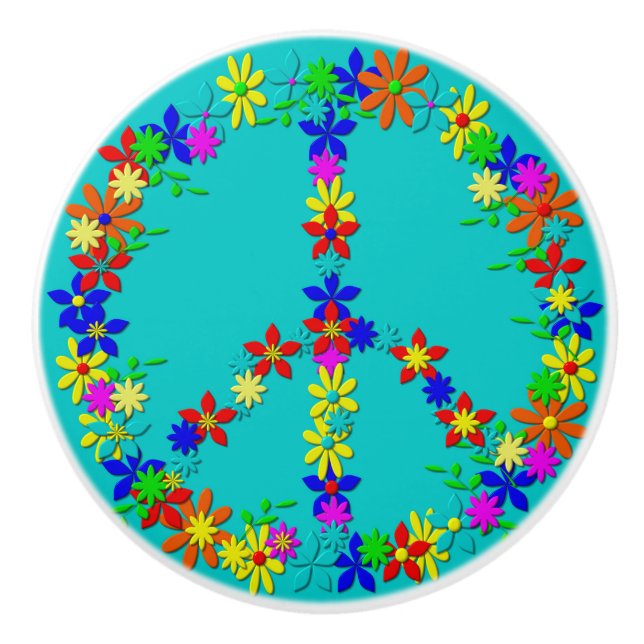Peace symbol flower power ceramic knob (Front)