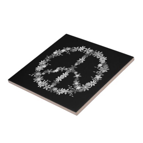 Peace symbol flower power ceramic tile