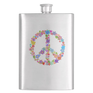 Peace Symbol Flower Power Colorful Design Flask