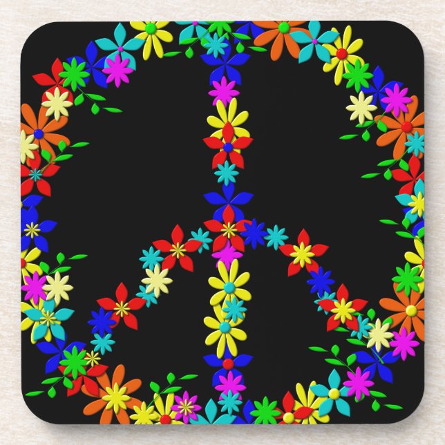 Peace Symbol Flower Power Drink Coaster (Front)