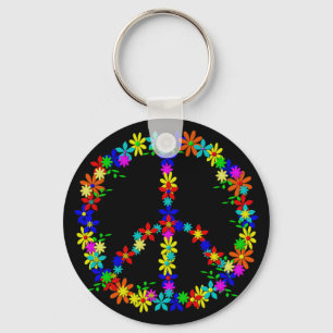 Peace Symbol Flower Power Keychain