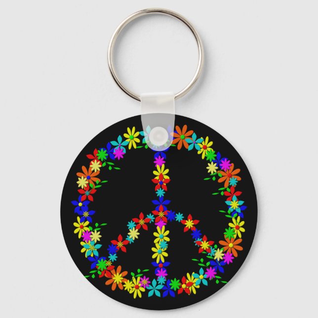 Peace Symbol Flower Power Keychain (Front)