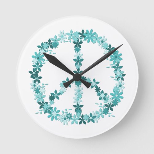 Peace symbol flower power round clock