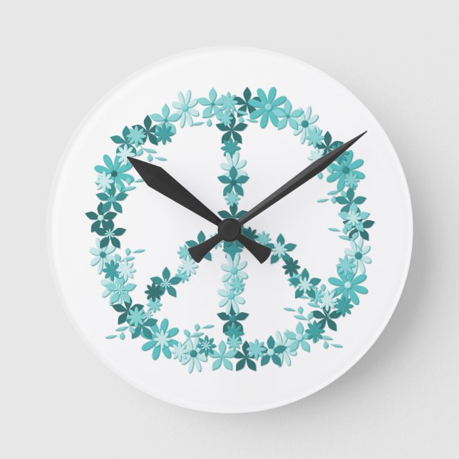 Peace symbol flower power round clock (Front)