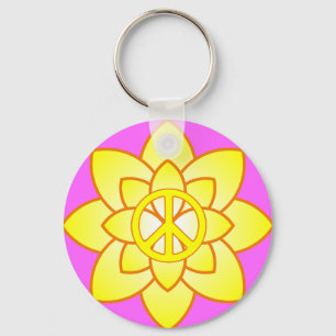 Peace Symbol Flower - Yellow Keychain