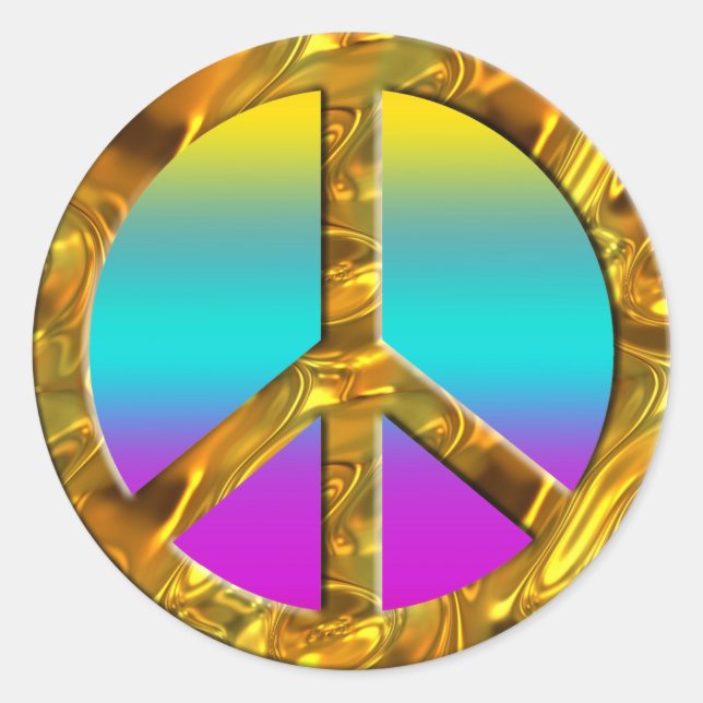 PEACE symbol - GOLD | coloured lines Classic Round Sticker (Front)