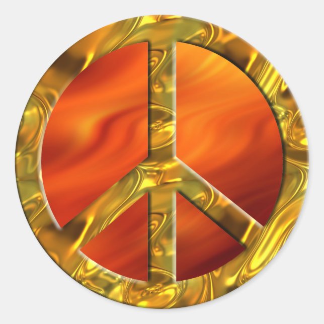 PEACE symbol - GOLD | fire red Classic Round Sticker (Front)