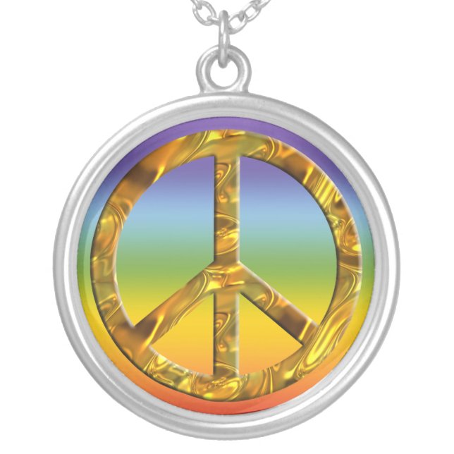 PEACE symbol - GOLD Silver Plated Necklace (Front)