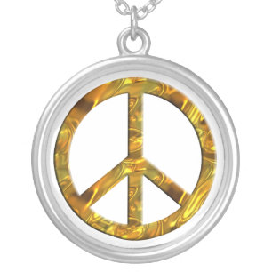 PEACE symbol - GOLD Silver Plated Necklace