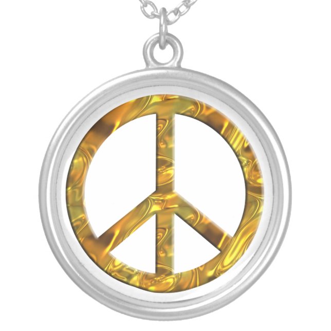 PEACE symbol - GOLD Silver Plated Necklace (Front)