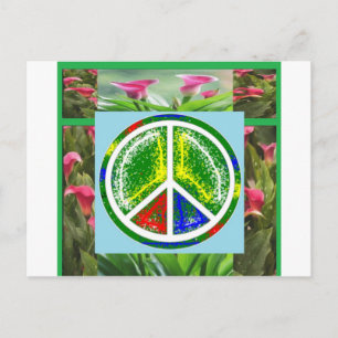 PEACE SYMBOL : Green Artistic Flowers Postcard