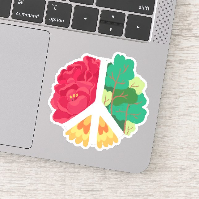 PEACE SYMBOL - Green Forest and Red Flowers Sticker (Detail)