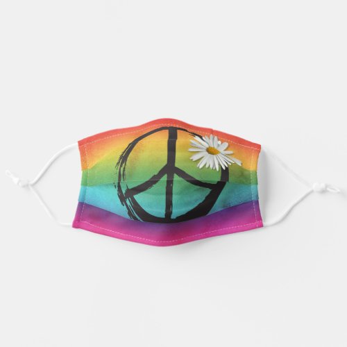 PEACE Symbol _ Hippie Daisy Flower Hope Rainbow Adult Cloth Face Mask