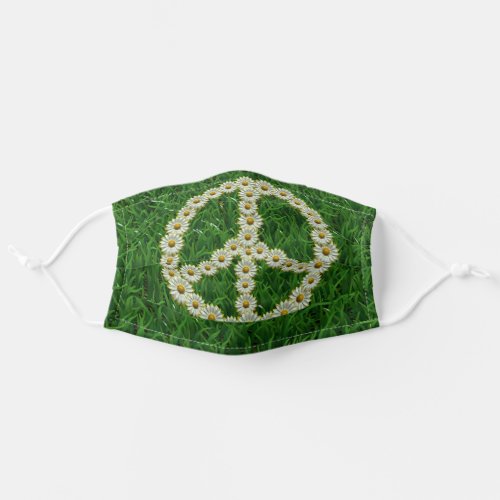 PEACE Symbol _ Hippie Flower Daisy Wreath on Grass Adult Cloth Face Mask